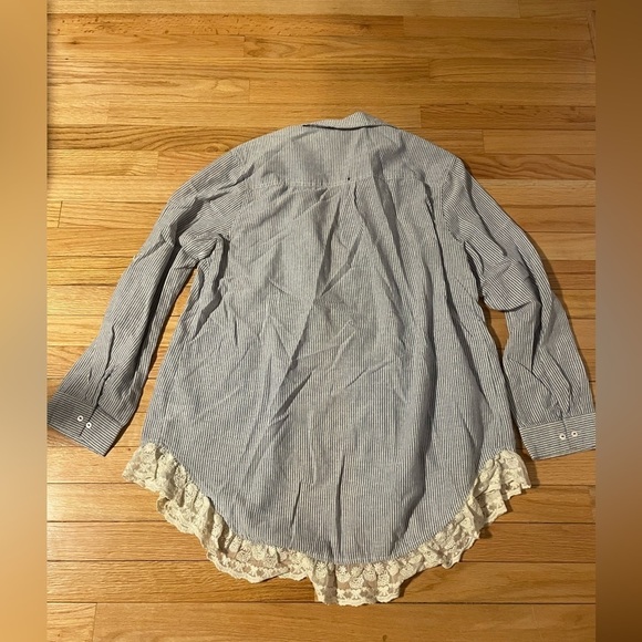 UMGEE Striped Blue and White Button Down Long Sleeve - Picture 5 of 7